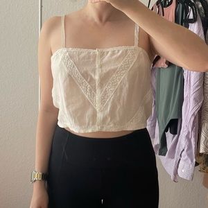 Club Monaco Emeline Boho Crochet Lace Button Front Straight Neck Crop Top